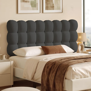 Queen Upholstered Headboard – Cloud-Shaped, Adjustable Height, Teddy Fleece, Grey