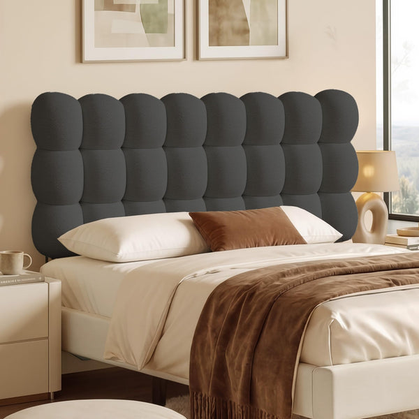 Queen Upholstered Headboard – Cloud-Shaped, Adjustable Height, Teddy Fleece, Grey