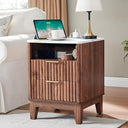 Farmhouse Nightstand with Charging Station, 2 Drawers & Open Shelf