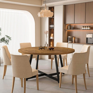 59-Inch Round Dining Table – Seats 6-8, Metal Pedestal Base