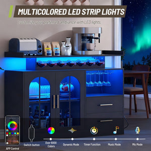 Wine Bar Cabinet with LED Lights & Charging Station