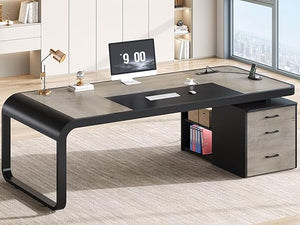 70.9" Executive Desk with File Cabinet & Charging Station