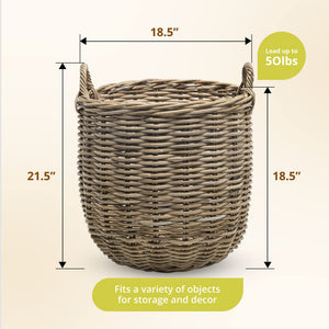 Round Rattan Storage Basket with Handles