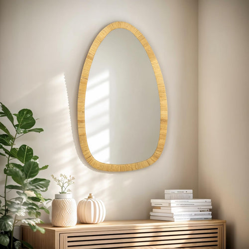 Handmade Rattan Boho Wall Mirror 31.5" x 18"