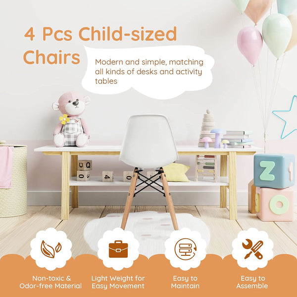Kids Mini DSW Chair Set of 4 with Wood Legs & Curved Backrest