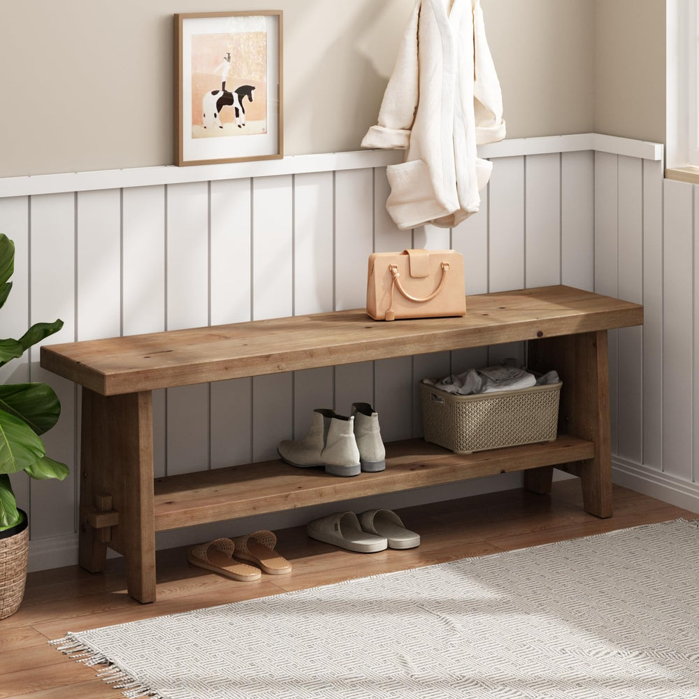 Solid Wood Farmhouse Entryway Bench