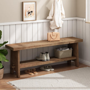 Solid Wood Farmhouse Entryway Bench