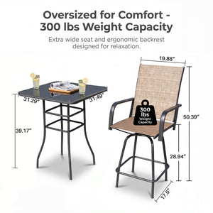 3-Piece Outdoor Patio Bar Set – High Top Table & 2 Swivel Bar Stools