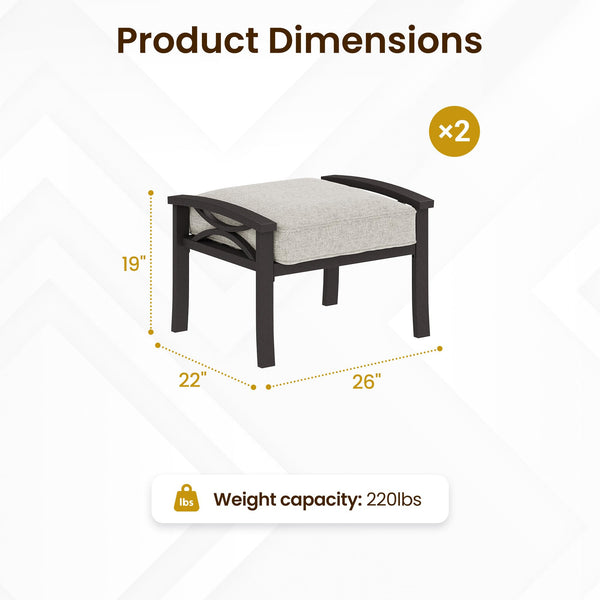 Outdoor Ottoman Set of 2 with Removable Cushions