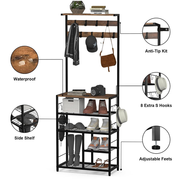 5-in-1 Hall Tree with Console Table & Shoe Rack