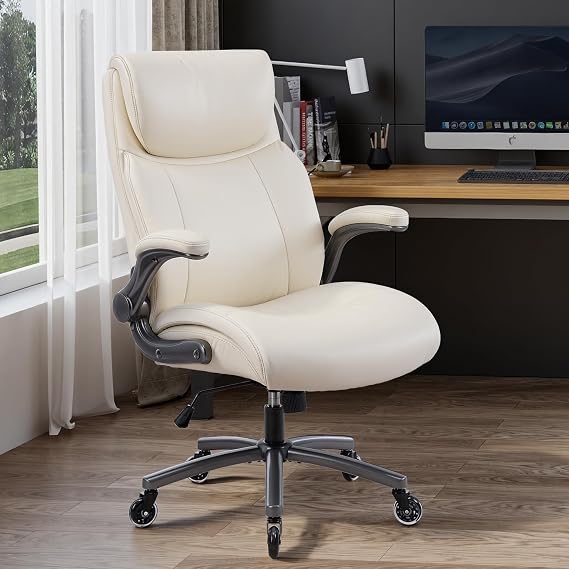 Ergonomic PU Leather Office Chair with Flip-Up Armrests