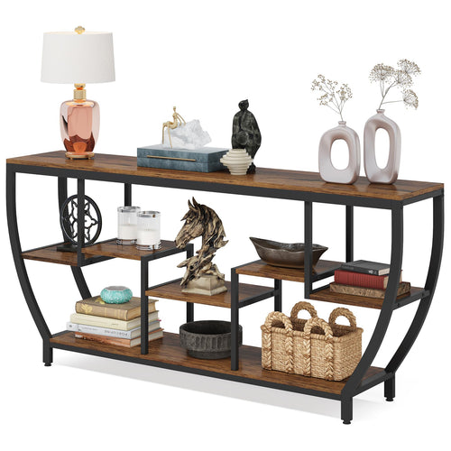 70.9" Industrial Sofa Console Table with 7 Shelves