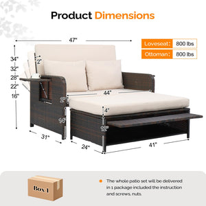 Convertible Patio Daybed with Storage Ottoman & Adjustable Backrest