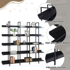 5-Shelf Industrial Open Bookcase with Metal Frame