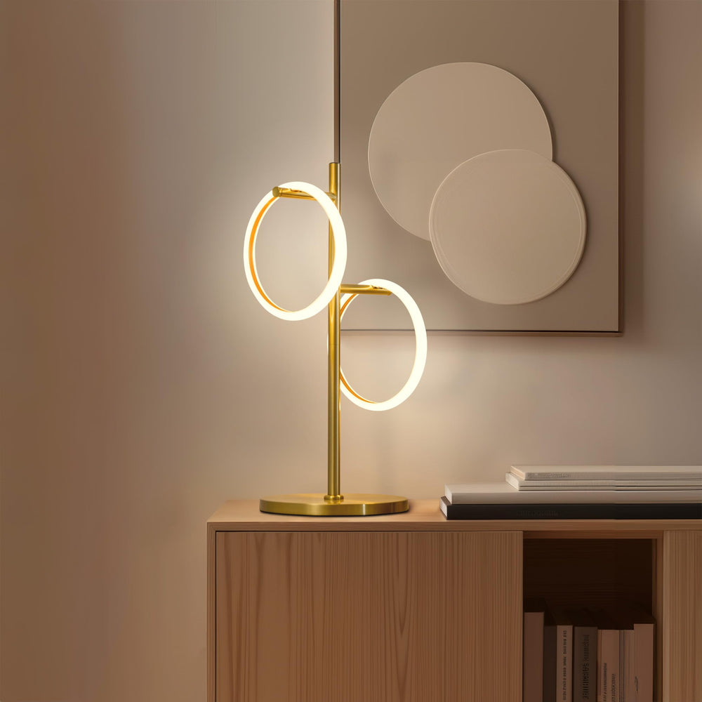 Saturn LED Table Lamp with 2 Ring Lights - Brass