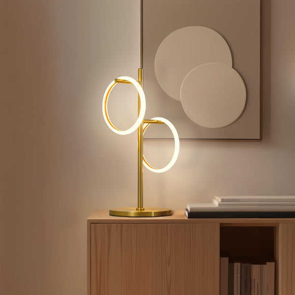 Saturn LED Table Lamp with 2 Ring Lights - Brass