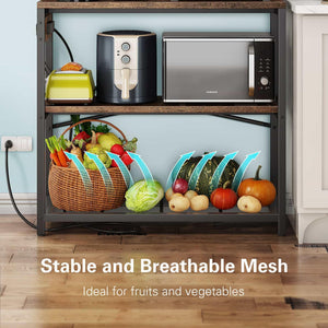 5-Tier Baker's Rack with Power Outlets and Microwave Stand, 38 Inch Kitchen Shelf with Storage