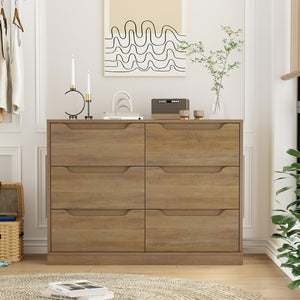 6 Drawer Double Dresser with Storage – Rustic Brown