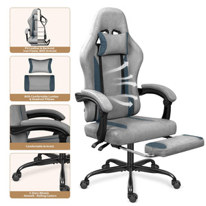 Breathable Fabric Gaming Chair with Footrest