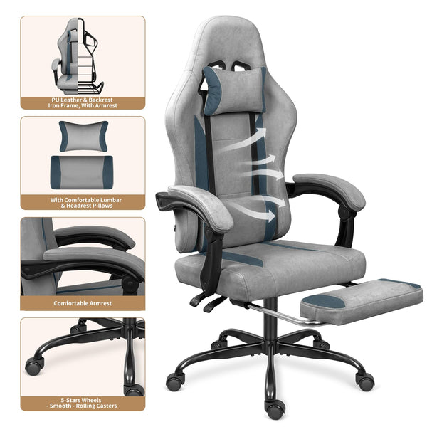 Breathable Fabric Gaming Chair with Footrest