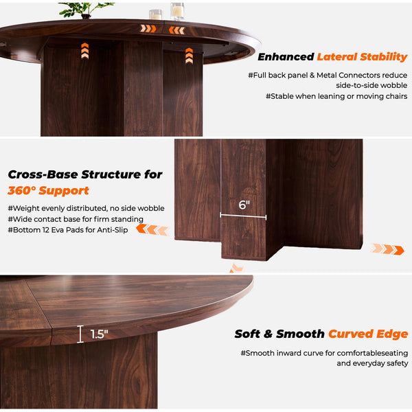 Round Dining Table 47" | Rustic Walnut | Seats 4–6