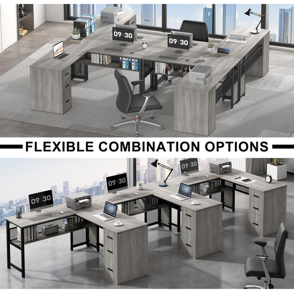 L-Shaped Corner Desk with Drawers & Storage