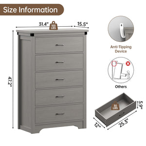 5-Drawer Dresser Chest with Wood Tabletop