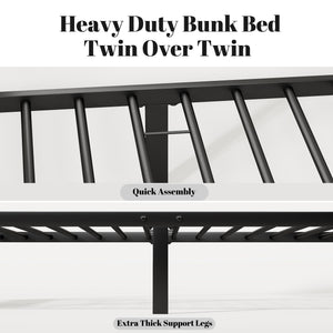 Twin Over Twin Metal Bunk Bed with Guard Rails