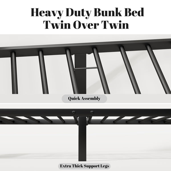 Twin Over Twin Metal Bunk Bed with Guard Rails