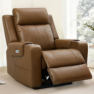 Top-Grain Leather Power Recliner with Zero-Wall Design, Massage & Heat