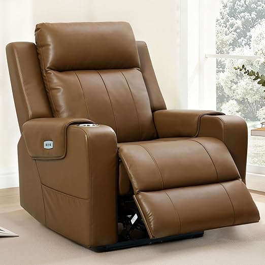 Top-Grain Leather Power Recliner with Zero-Wall Design, Massage & Heat