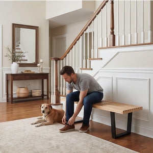 Industrial Wood Entryway Bench with Metal Frame