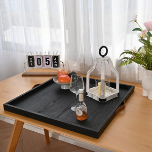 24x24 Square Wood Ottoman Tray with Leather Handles