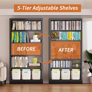 5-Tier Adjustable Metal Bookshelf, 71" Tall