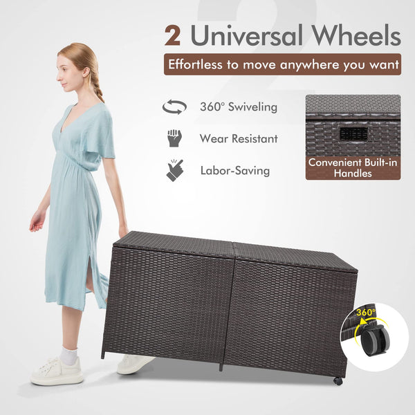 Outdoor Wicker Deck Storage Box with Wheels