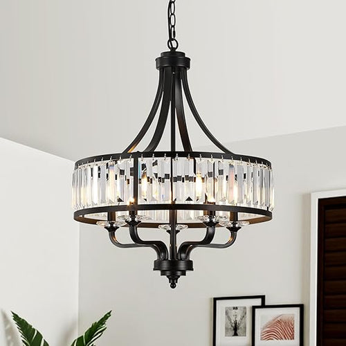 Modern Black Crystal Chandelier 5-Light Adjustable Height