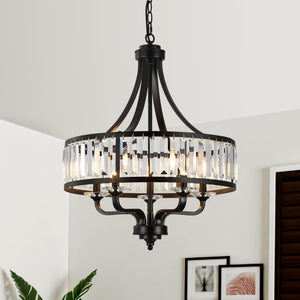 Modern Black Crystal Chandelier 5-Light Adjustable Height