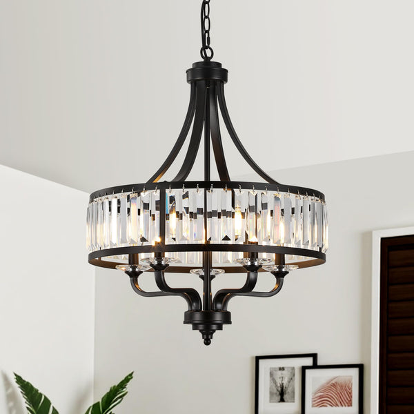 Modern Black Crystal Chandelier 5-Light Adjustable Height