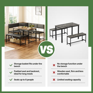 Corner Dining Set with L-Shaped Bench & Storage
