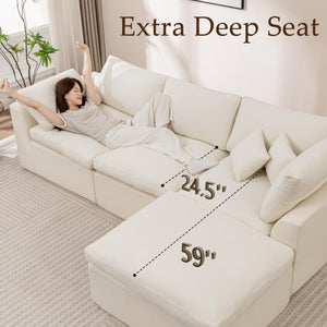 Modular L-Shape Sectional Sofa with Ottoman & Deep Seats