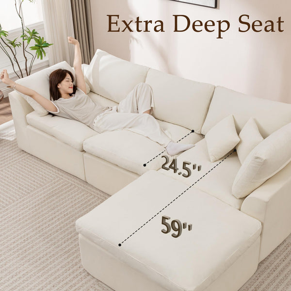 Modular L-Shape Sectional Sofa with Ottoman & Deep Seats