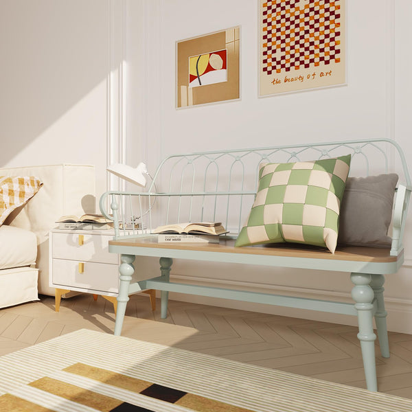 Farmhouse Spindle Back Bench with Armrests & Back Support