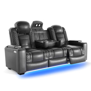 3-Seat Home Theater Recliner Sofa with USB Charging & LED Light