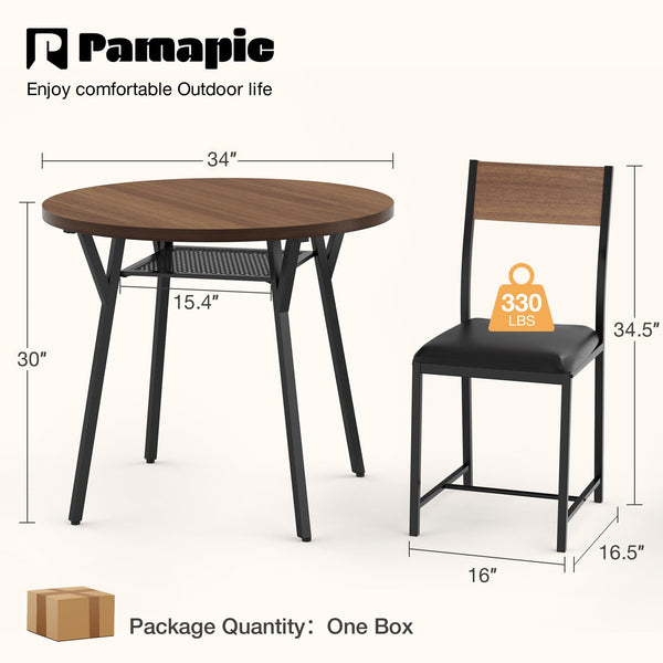 Round Dining Table Set for 4 with Upholstered Chairs – Walnut