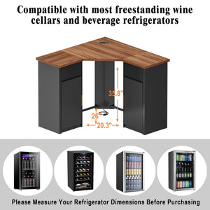 L-Shaped Corner Bar Cabinet with Fridge Space