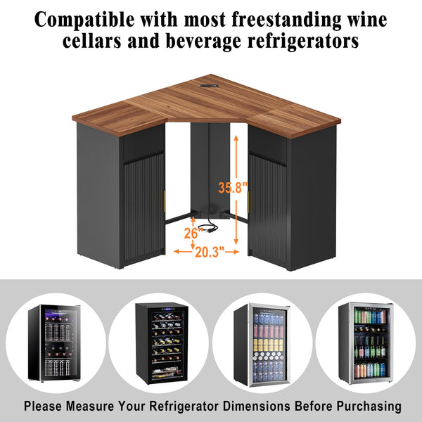 L-Shaped Corner Bar Cabinet with Fridge Space