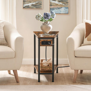 Wedge End Table with Charging Station & Open Shelves