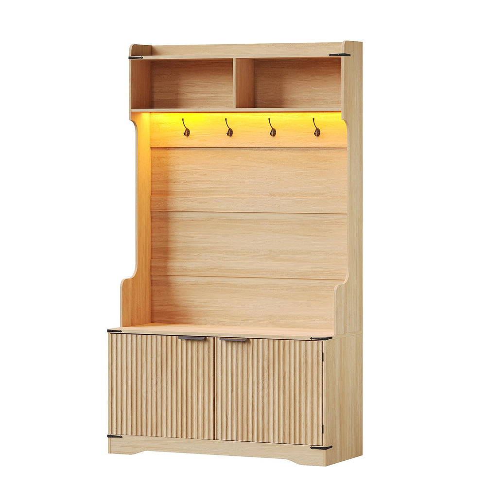 Hall Tree with Bench, Shoe Storage & LED Light