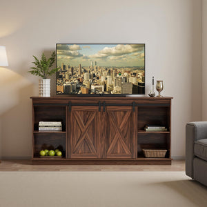 Farmhouse TV Stand with Sliding Barn Door – 58 Inch, Brown