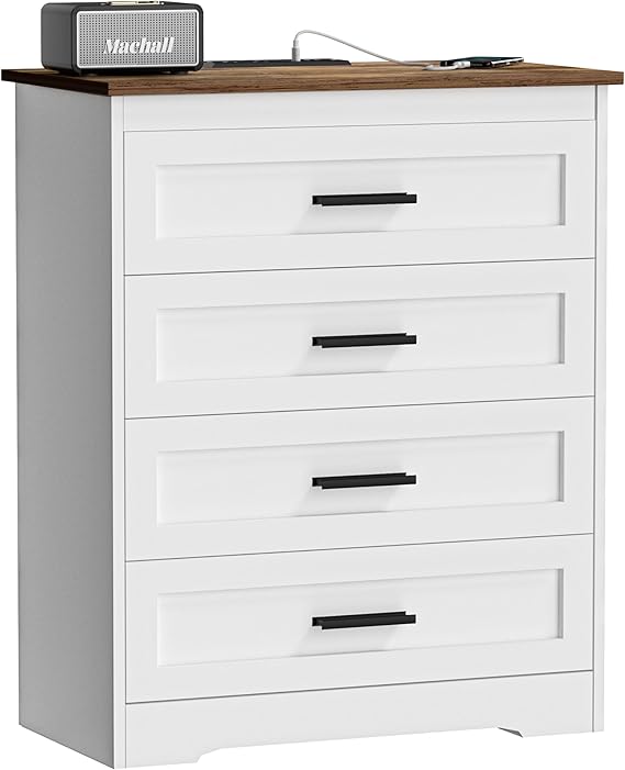 Farmhouse Dresser with Power Outlets — Bedroom Chest of Drawers